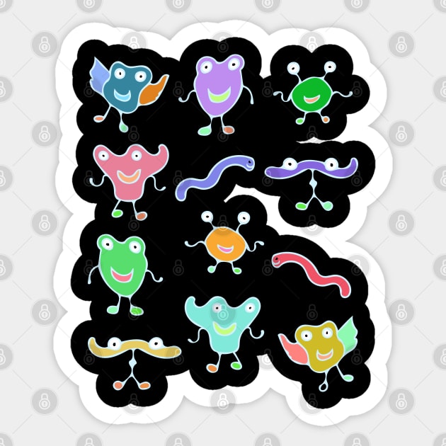 Cute And Colorful Monster Pattern (dark) Sticker by Davey's Designs